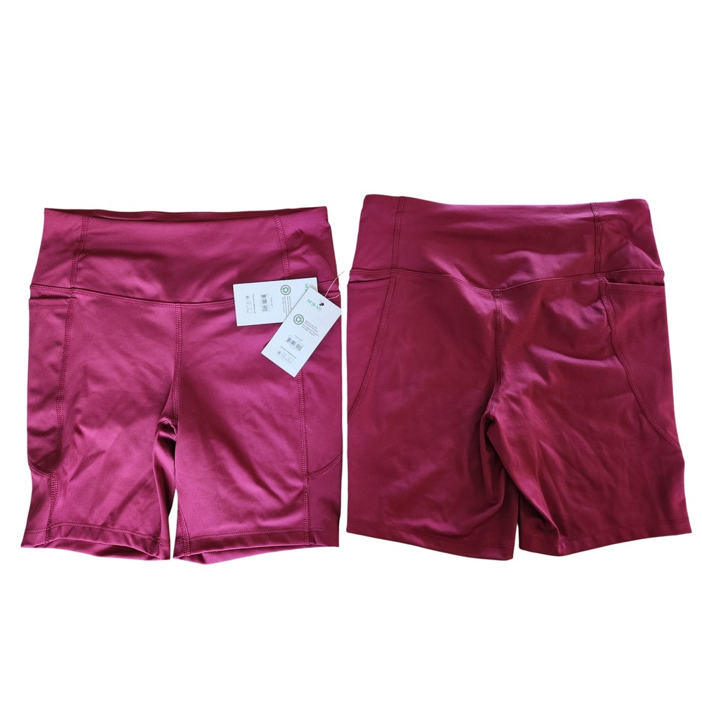 Athletic Works Womens Bike Shorts Plum Candy Pink High Waist Pockets